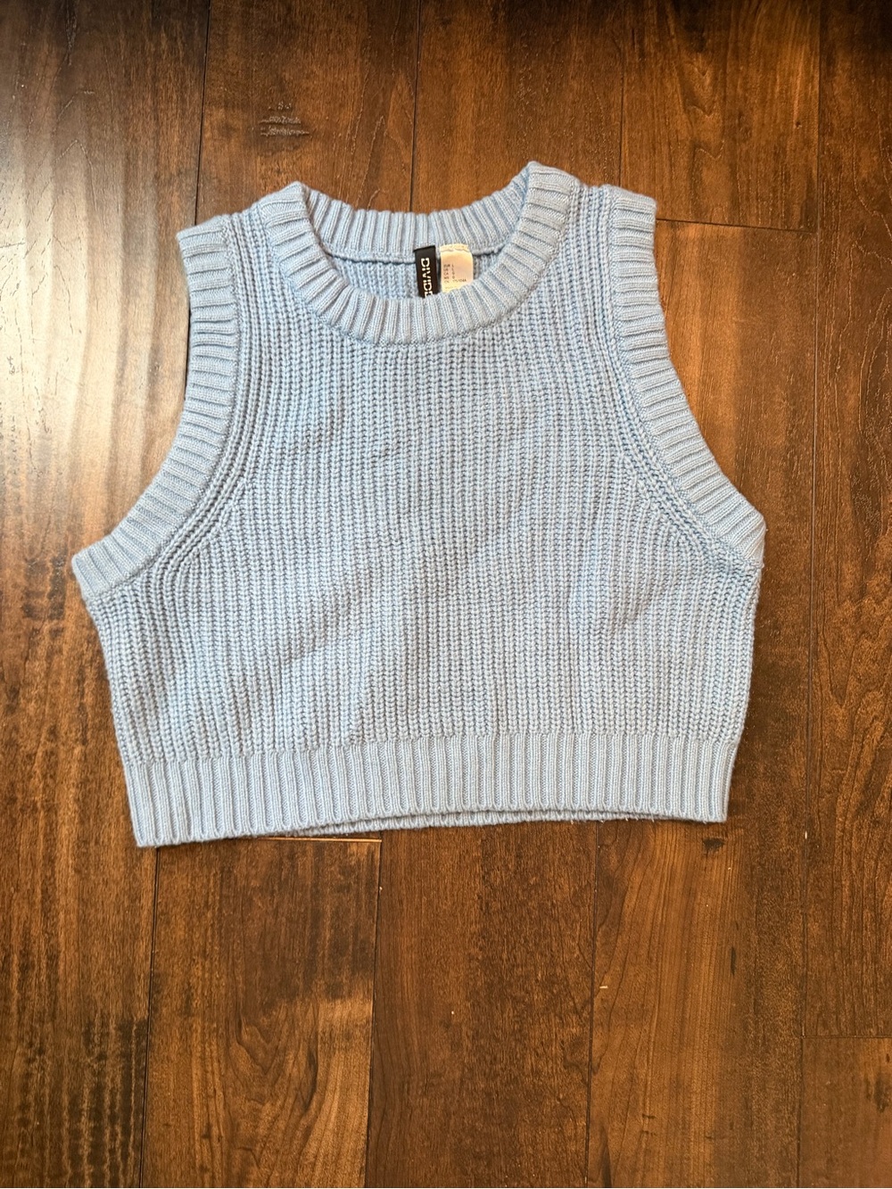 Divided Light Blue Knit Crop Tank Top